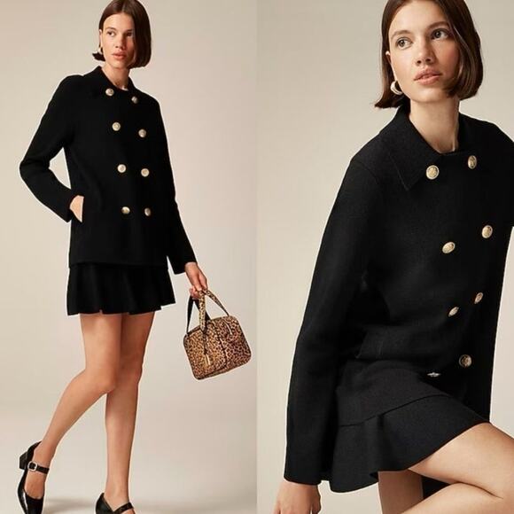 NWOT J. Crew Warwick Sweater Blazer Gold Button Detail Black XS - Picture 1 of 11